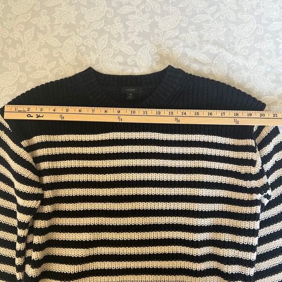 J. Crew Oversized Crewneck Striped Cotton Sweater Navy Black Ivory Size XS - Picture 8 of 10
